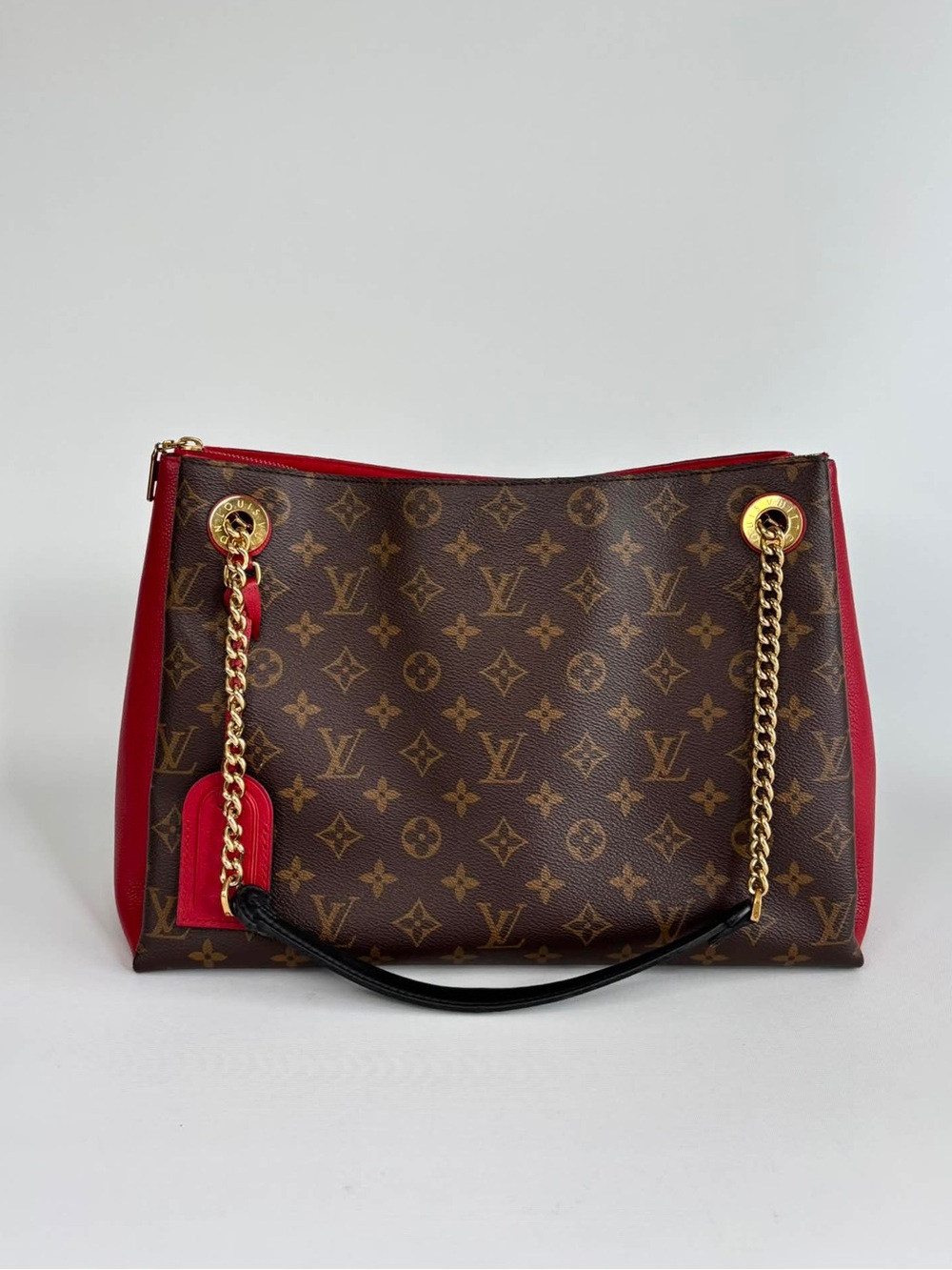 Louis Vuitton SureneMonogram Canvas Shoulder Bag with Red Trim and Gold Chain